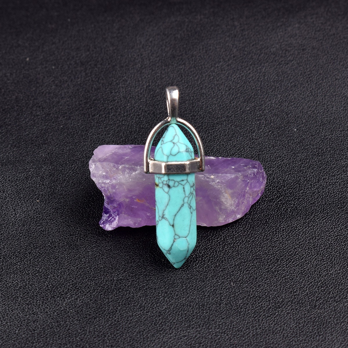 Natural Energy Crystal Point Pendant 2-Piece Set Multi-Color Healing Stone Niche Jewelry
