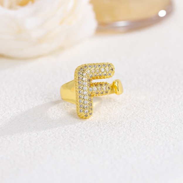 Letter Starburst 18K Gold Diamond 26-Letter Open Ring（Free shipping on orders of two or more items）