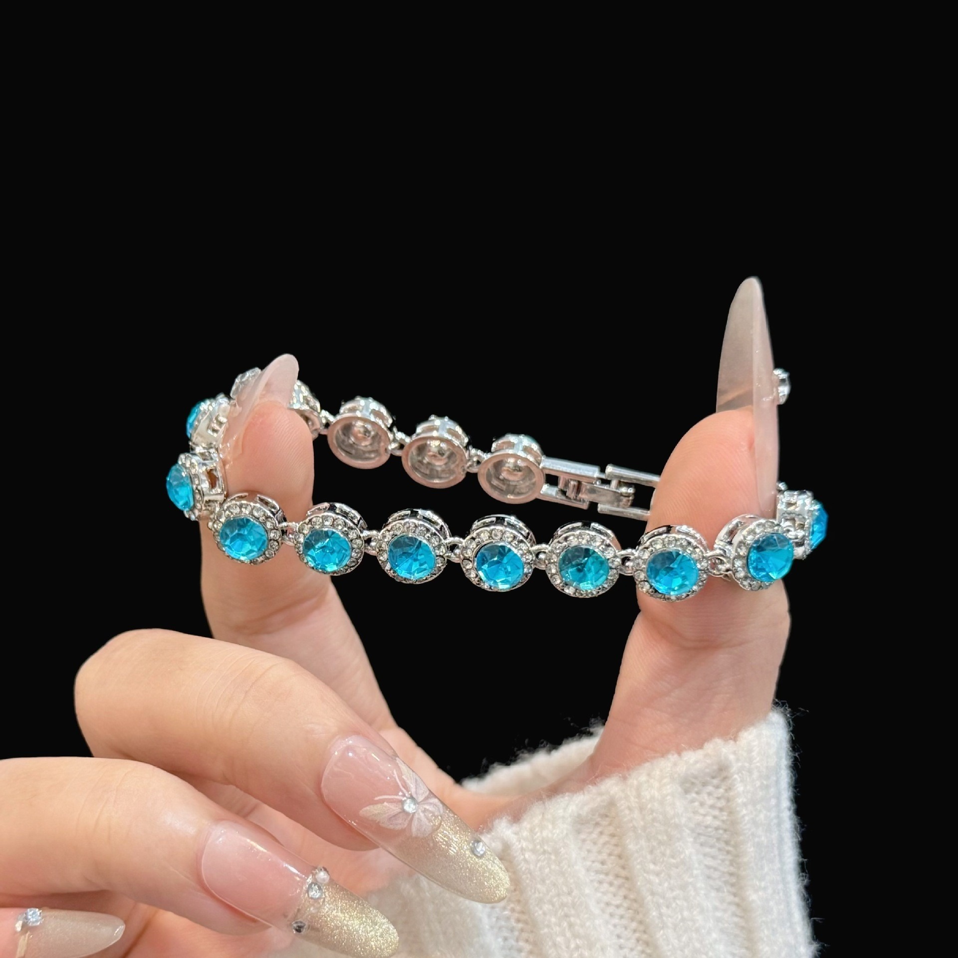S925 Sterling Silver Round Halo Colored Stone Tennis Bracelet