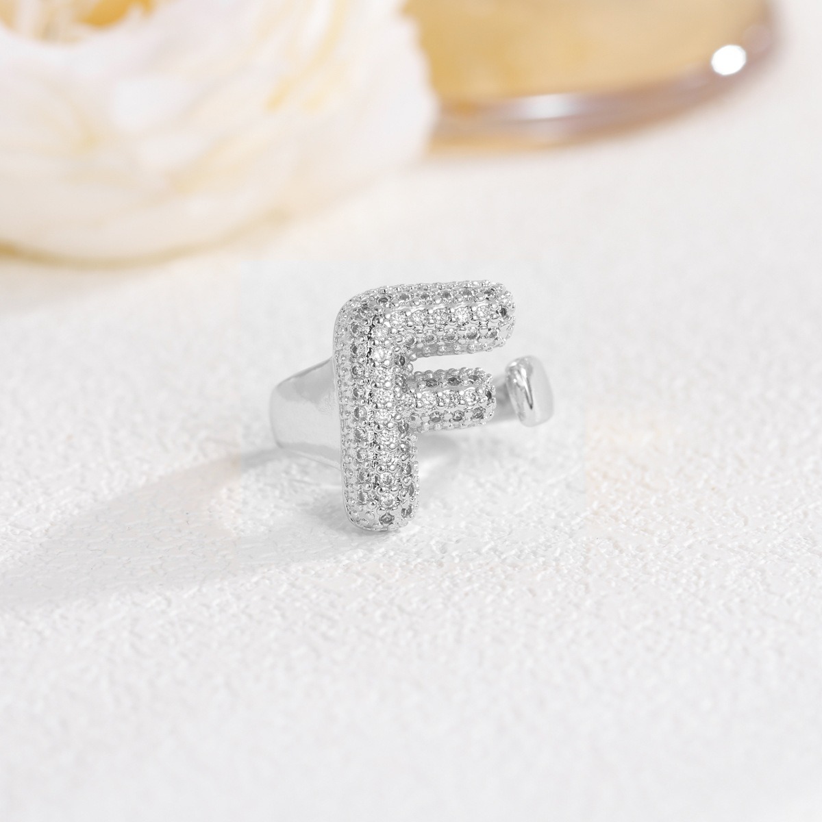 Letter Starburst 18K Gold Diamond 26-Letter Open Ring（Free shipping on orders of two or more items）