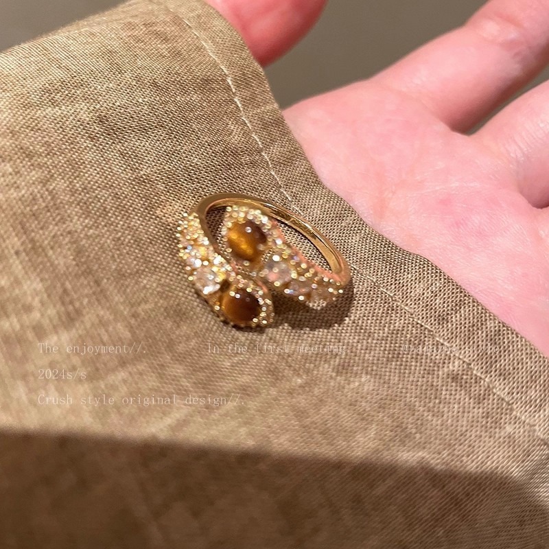 Tiger's Eye Guardian 18K Gold Energy Open Cuff Ring