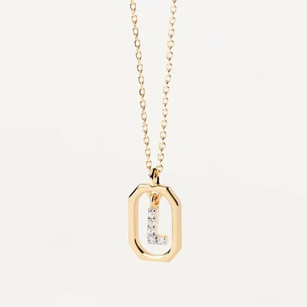 Personalized Touch 18K Gold Diamond 26 Letters Rotating Tag Necklace