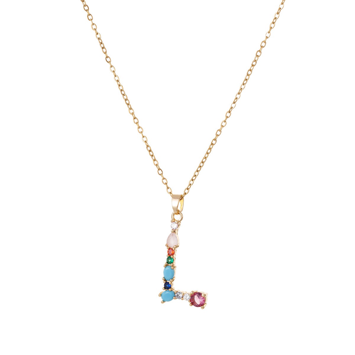 Personalized Colorful Gemstone Initial Necklace