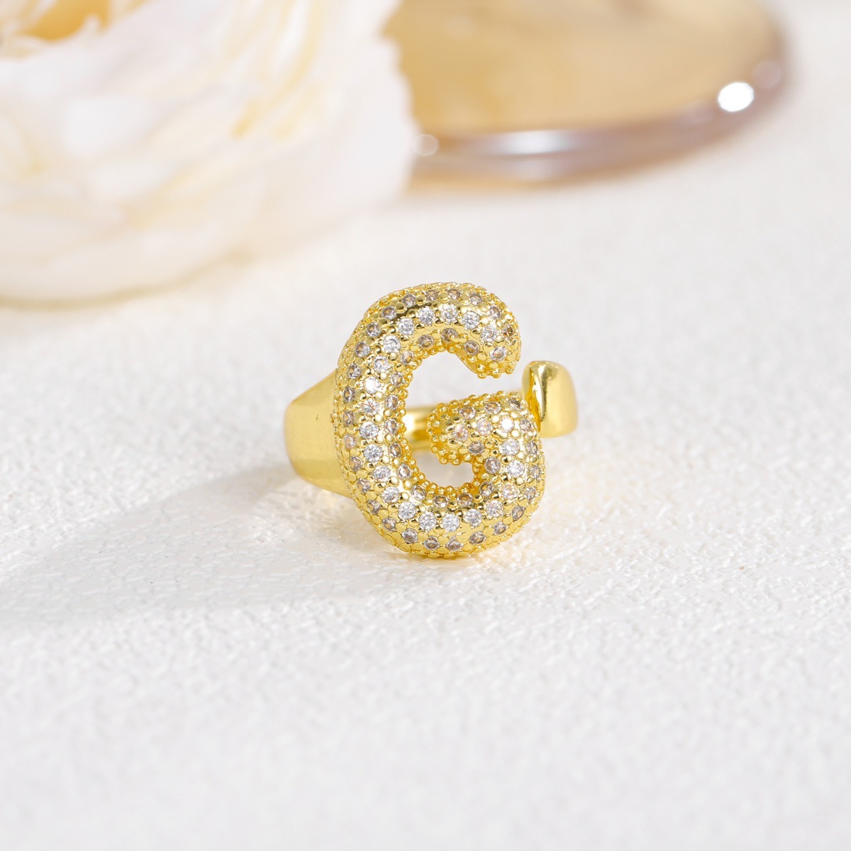 Letter Starburst 18K Gold Diamond 26-Letter Open Ring（Free shipping on orders of two or more items）