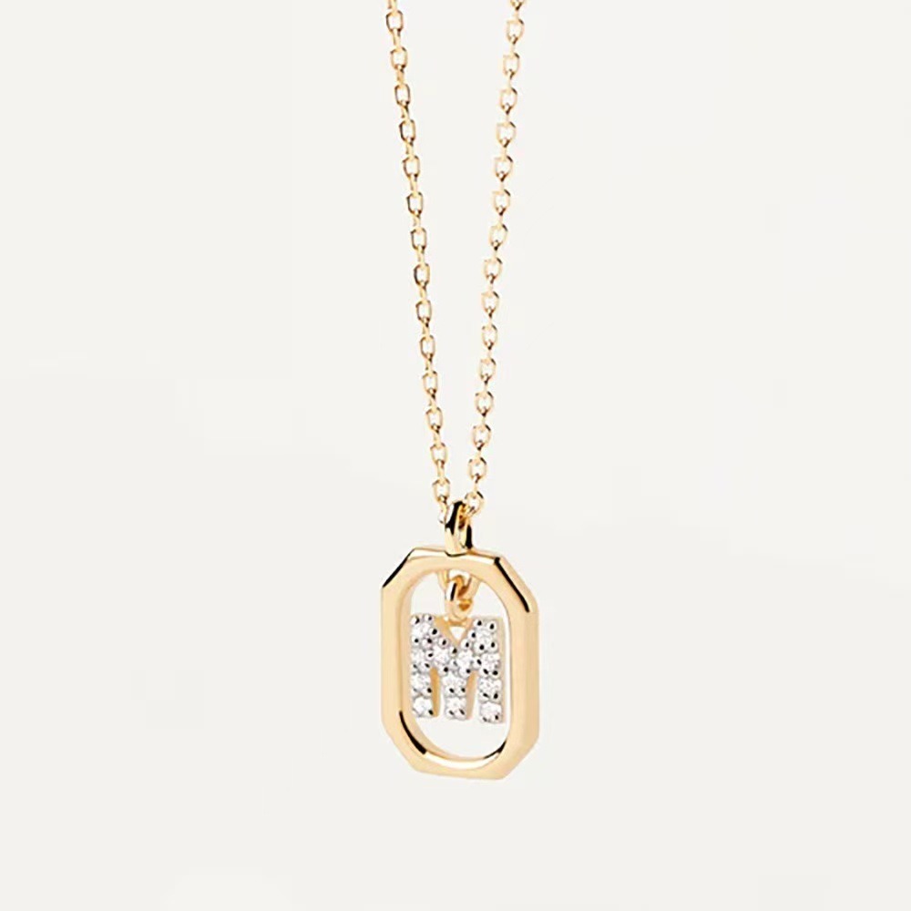 Personalized Touch 18K Gold Diamond 26 Letters Rotating Tag Necklace