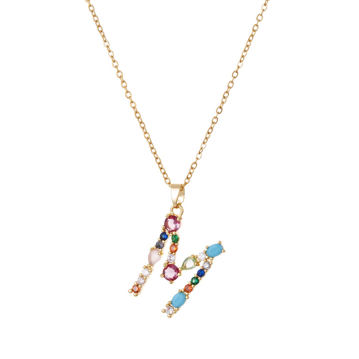 Personalized Colorful Gemstone Initial Necklace