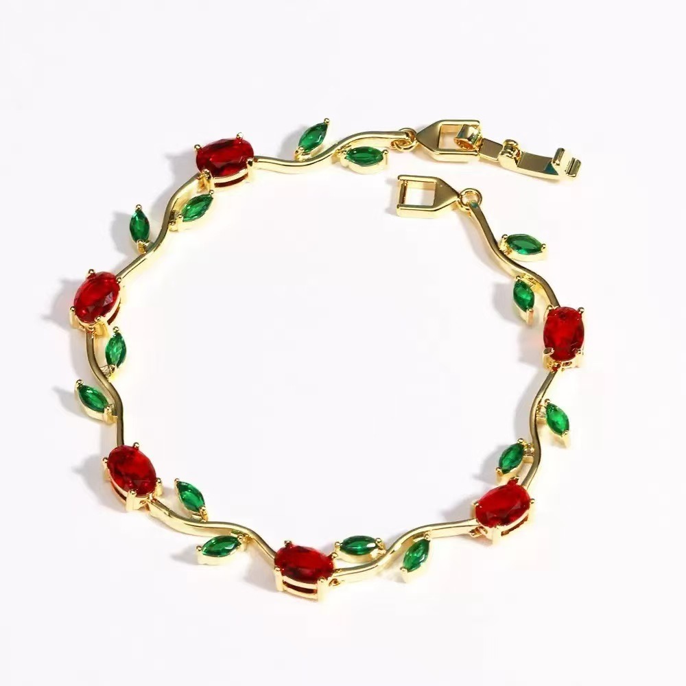 Spring Sprig Gemstone Two-Tone Leaf Bracelet
