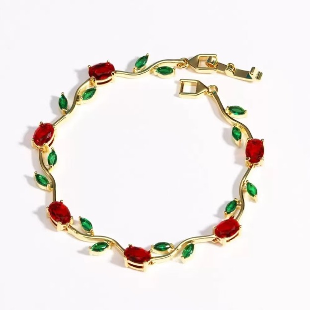 Spring Sprig Gemstone Two-Tone Leaf Bracelet