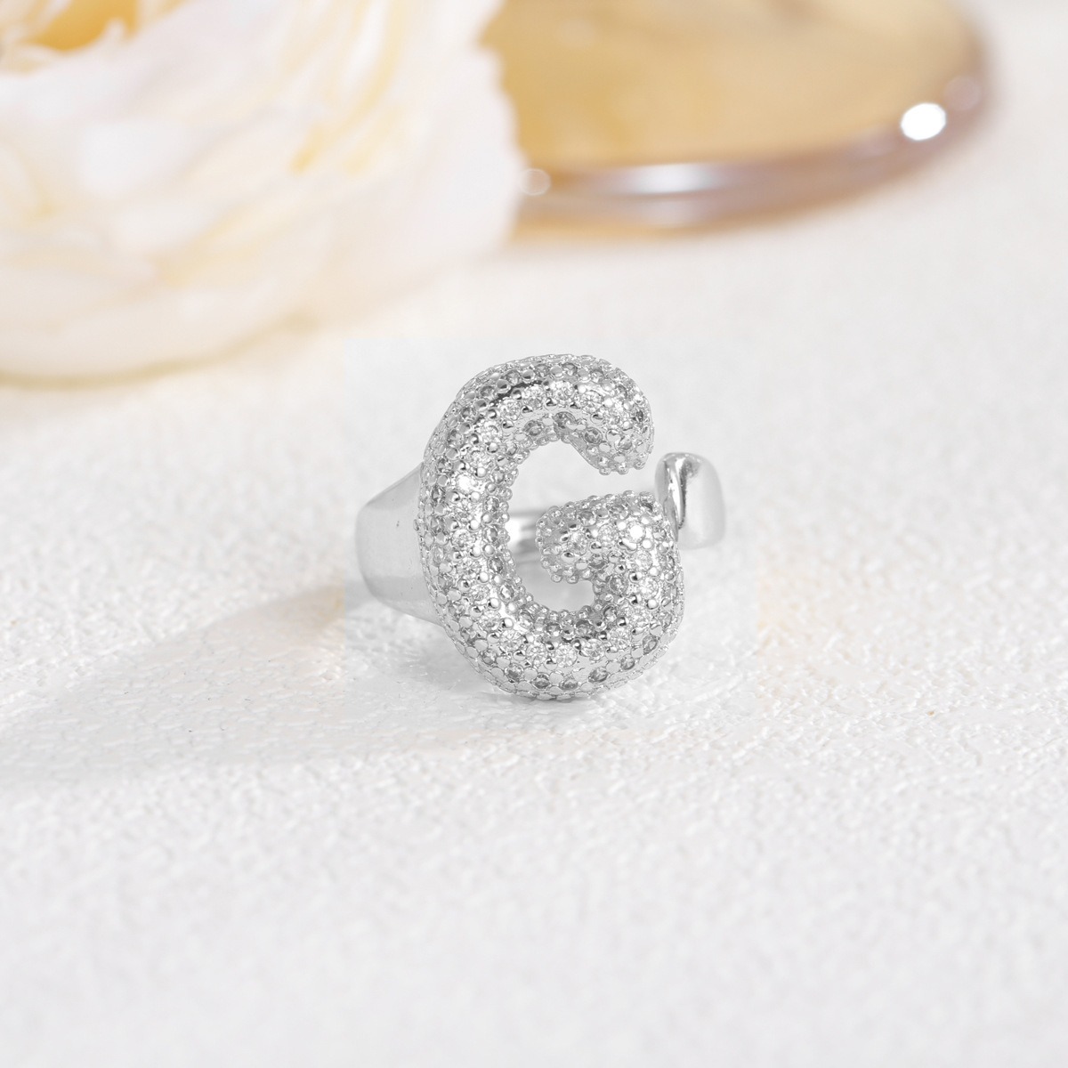 Letter Starburst 18K Gold Diamond 26-Letter Open Ring（Free shipping on orders of two or more items）