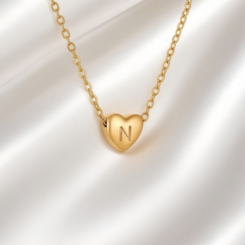  26 Letters Optional Heart Necklace - Women's Light Luxury Romantic Heart-Shaped Letter Accessory