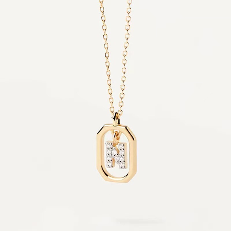 Personalized Touch 18K Gold Diamond 26 Letters Rotating Tag Necklace