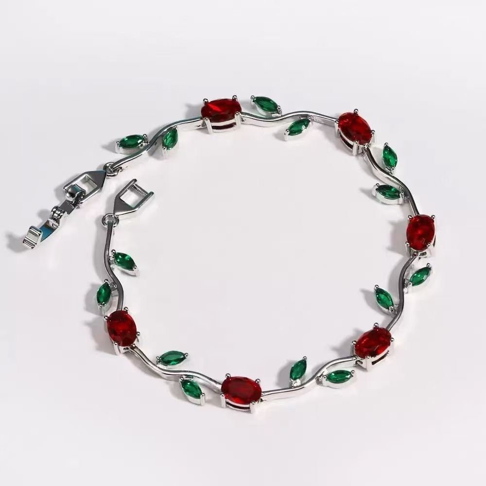 Spring Sprig Gemstone Two-Tone Leaf Bracelet