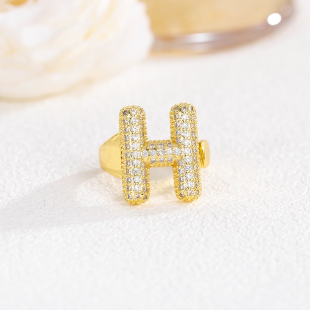 Letter Starburst 18K Gold Diamond 26-Letter Open Ring（Free shipping on orders of two or more items）