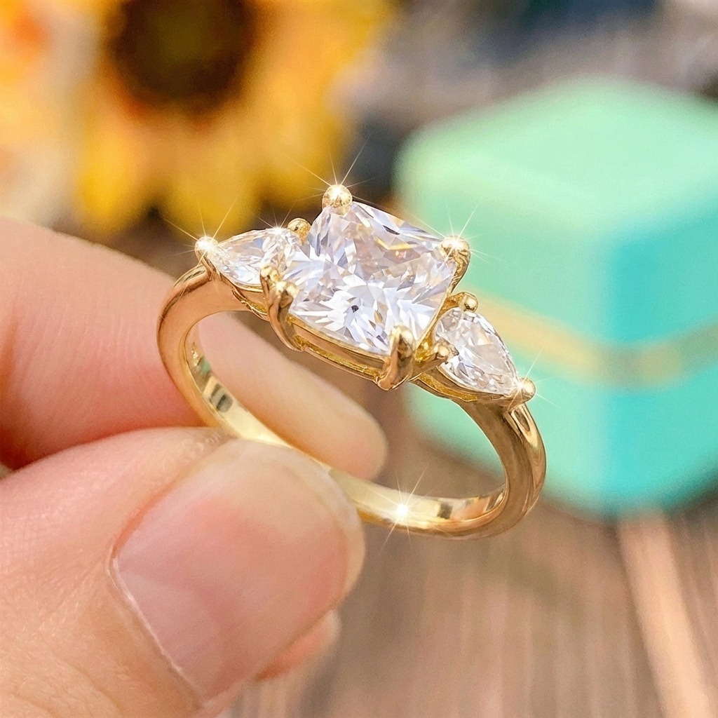 Sterling Silver Three-Stone Princess Cut Ring