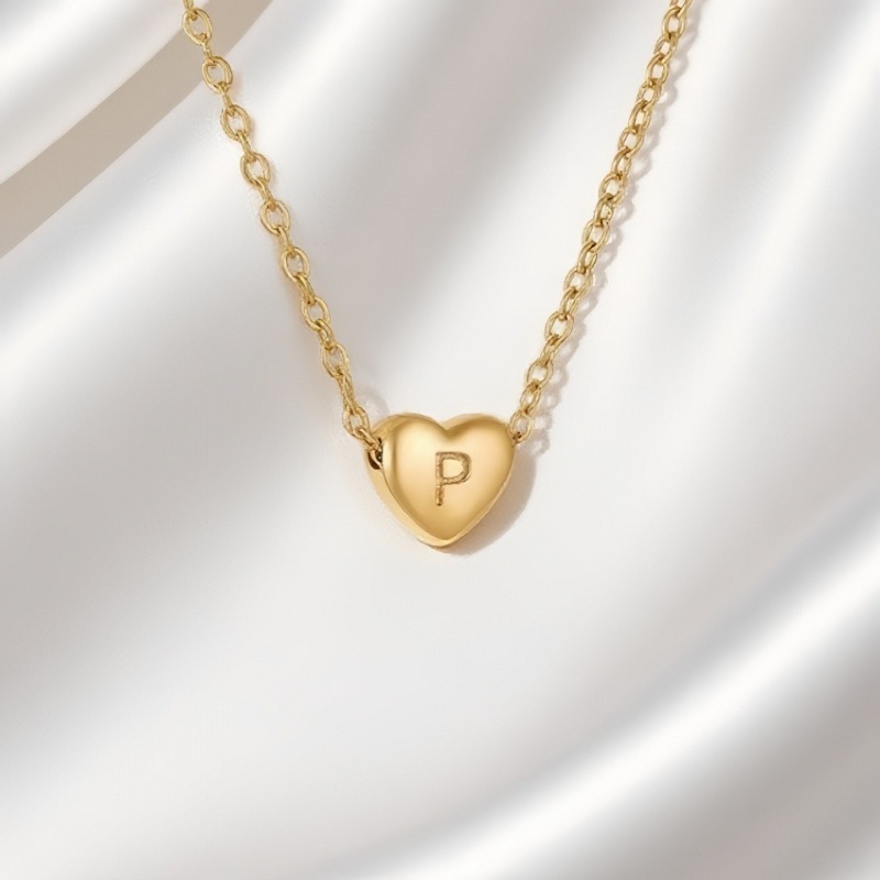  26 Letters Optional Heart Necklace - Women's Light Luxury Romantic Heart-Shaped Letter Accessory