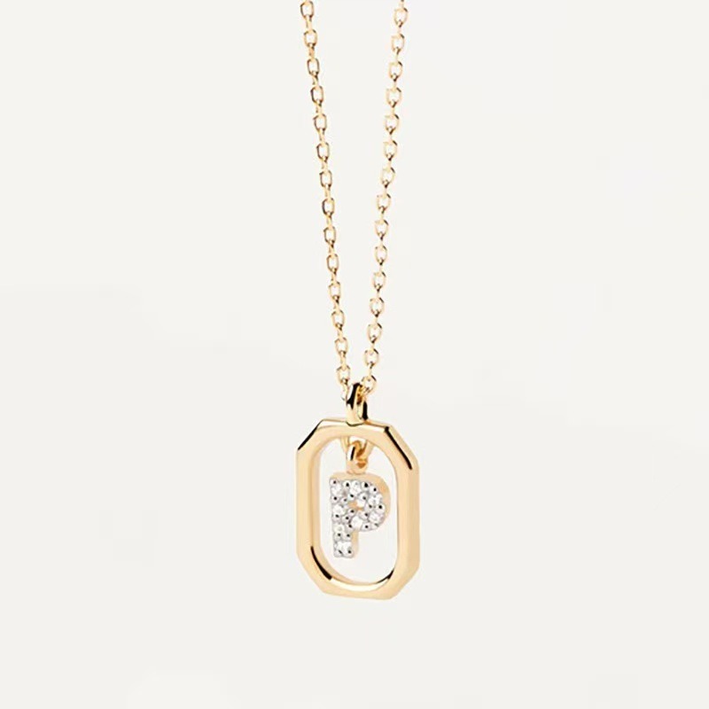 Personalized Touch 18K Gold Diamond 26 Letters Rotating Tag Necklace