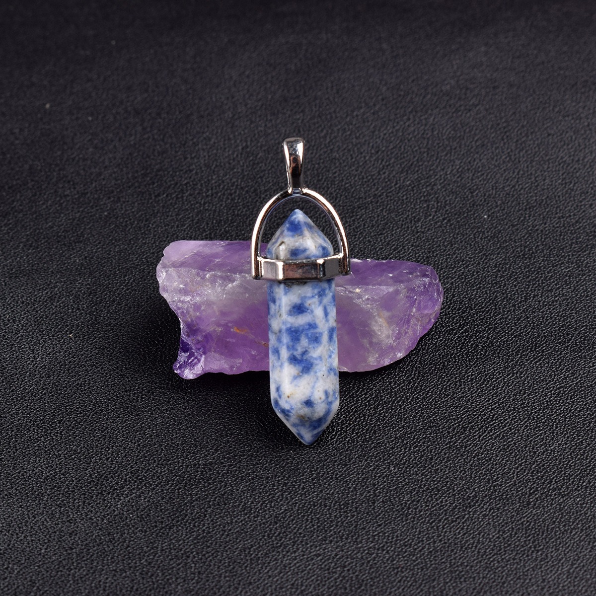 Natural Energy Crystal Point Pendant 2-Piece Set Multi-Color Healing Stone Niche Jewelry
