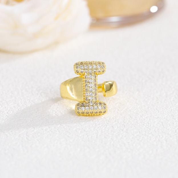 Letter Starburst 18K Gold Diamond 26-Letter Open Ring（Free shipping on orders of two or more items）