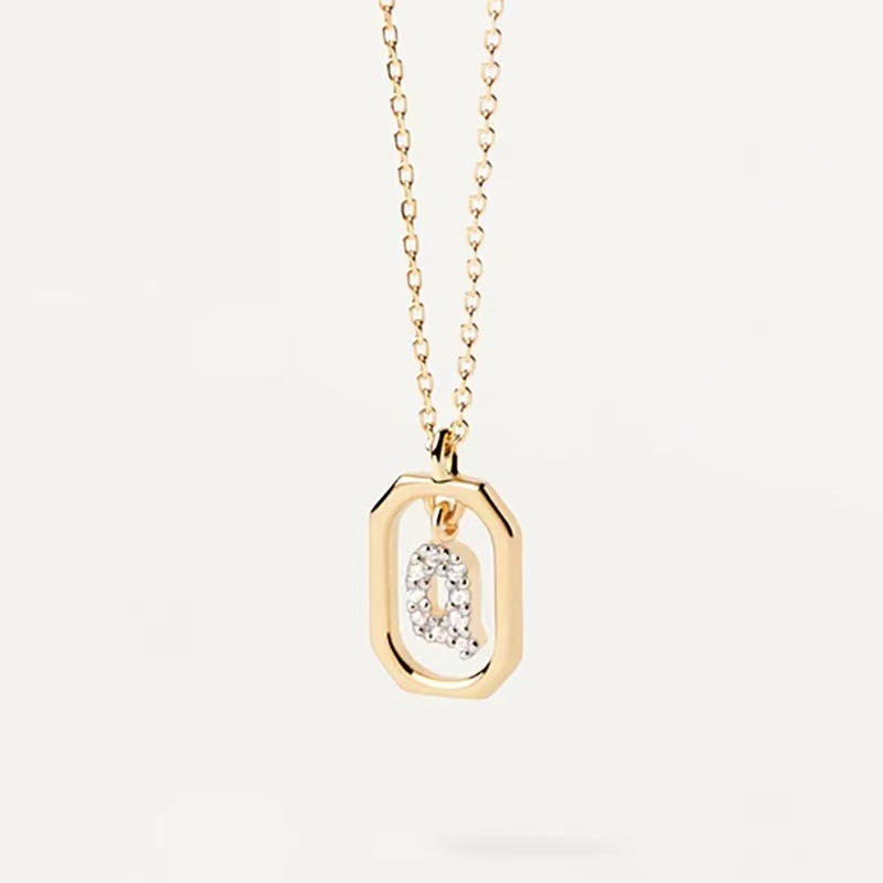 Personalized Touch 18K Gold Diamond 26 Letters Rotating Tag Necklace