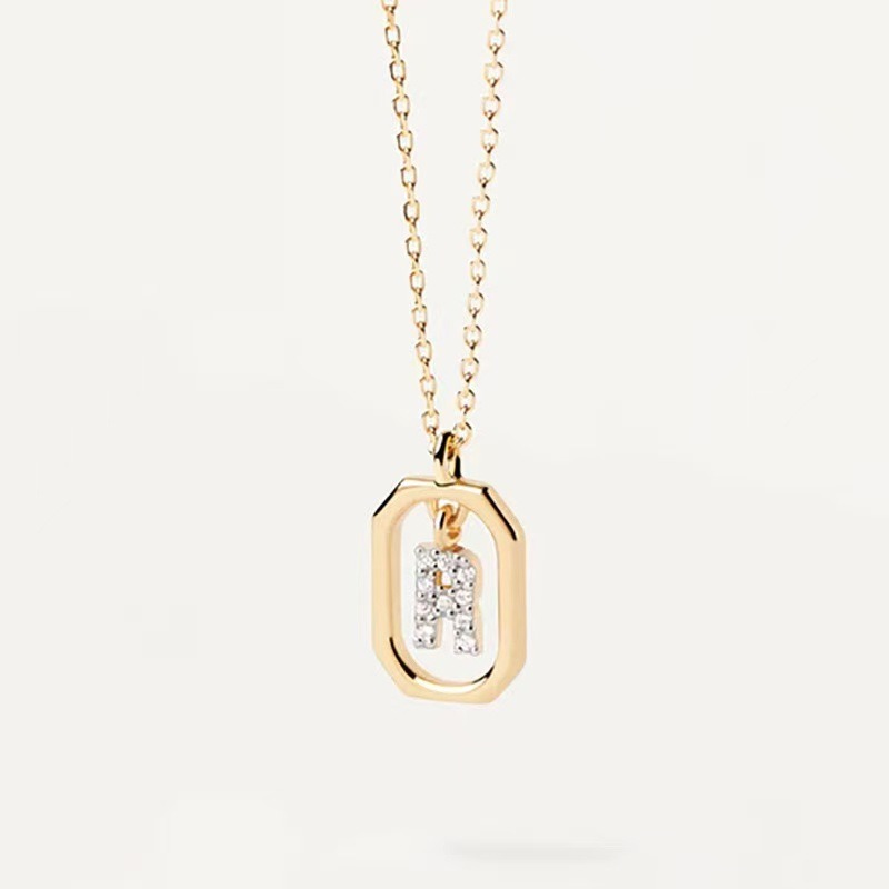 Personalized Touch 18K Gold Diamond 26 Letters Rotating Tag Necklace