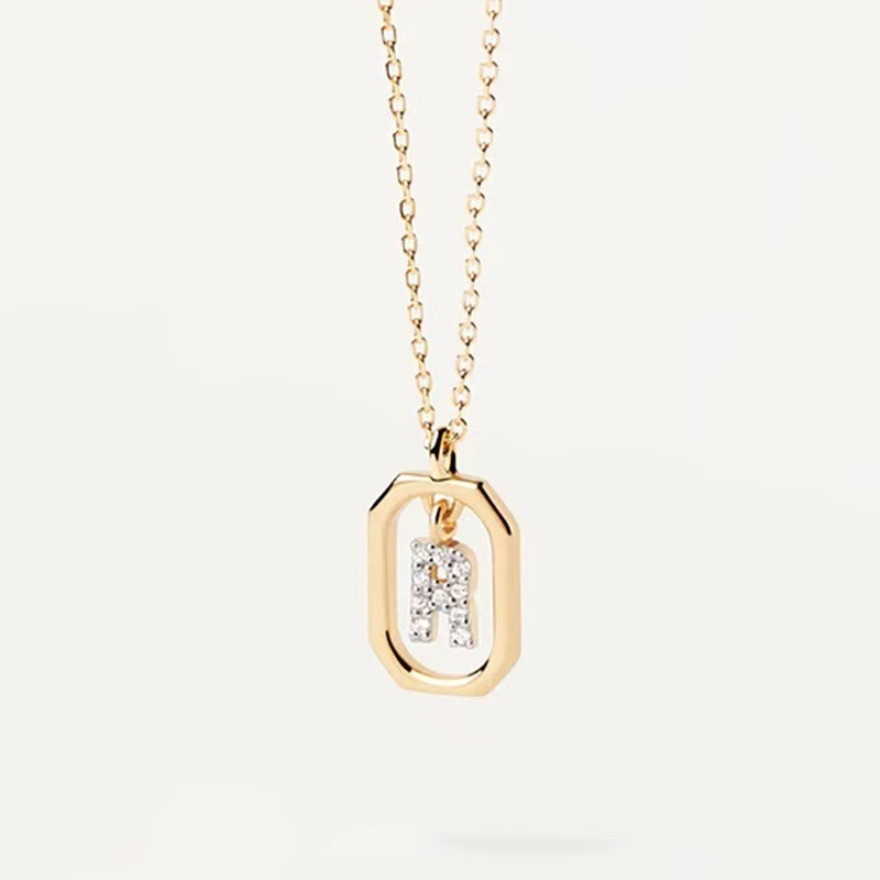 Personalized Touch 18K Gold Diamond 26 Letters Rotating Tag Necklace