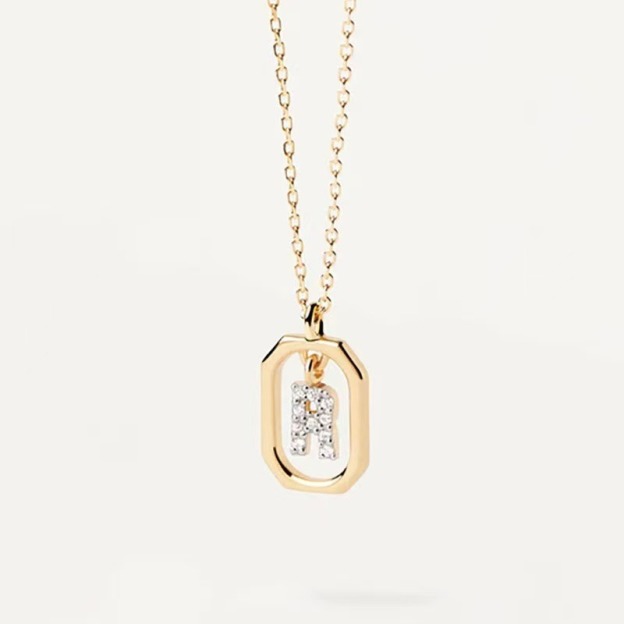 Personalized Touch 18K Gold Diamond 26 Letters Rotating Tag Necklace