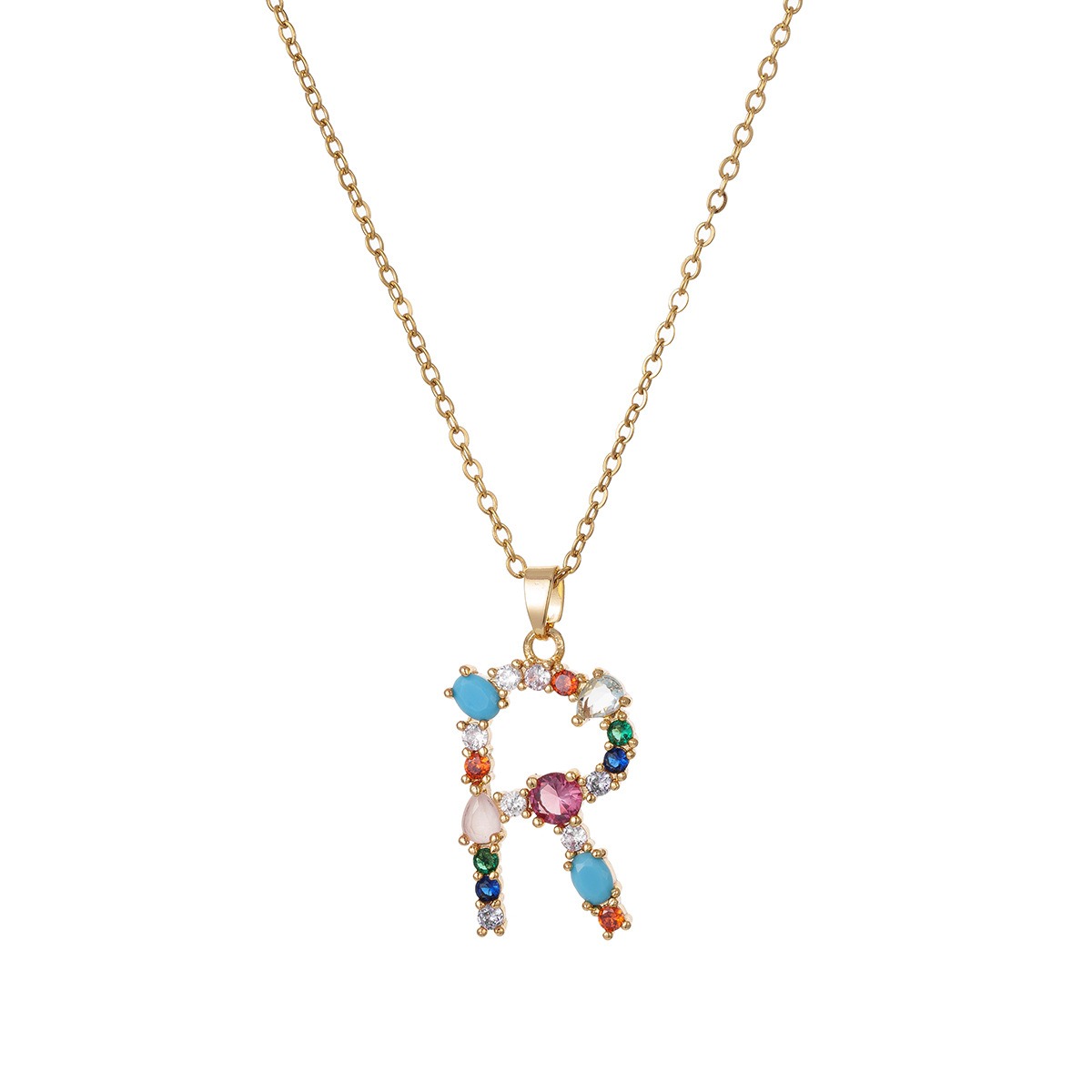 Personalized Colorful Gemstone Initial Necklace