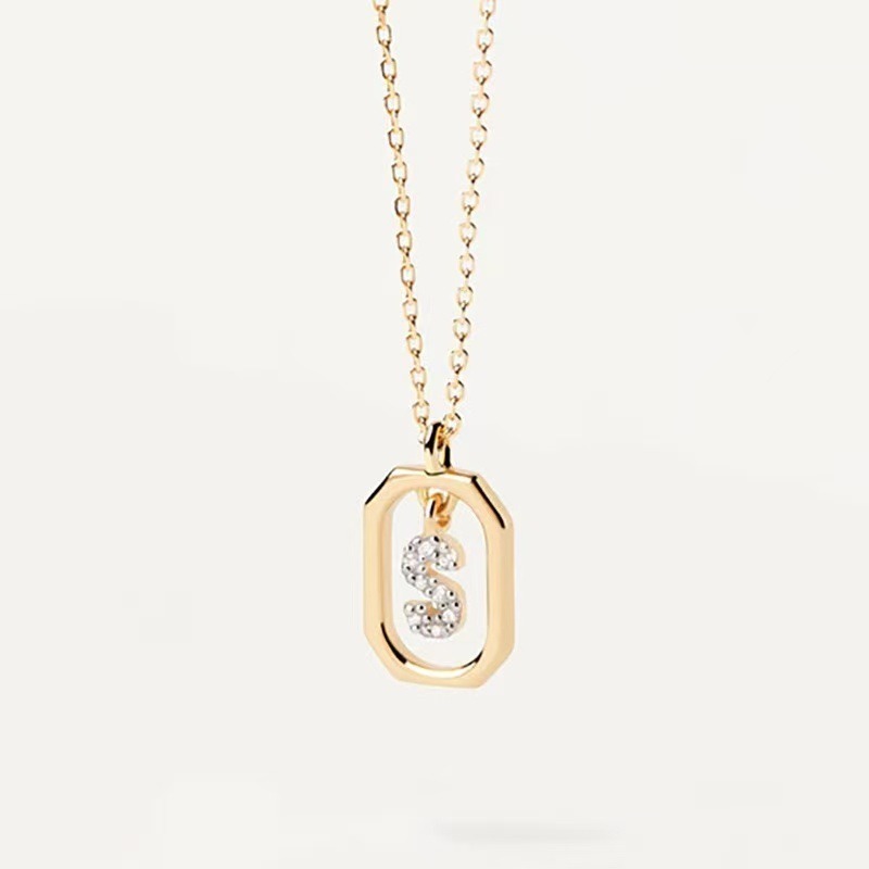 Personalized Touch 18K Gold Diamond 26 Letters Rotating Tag Necklace