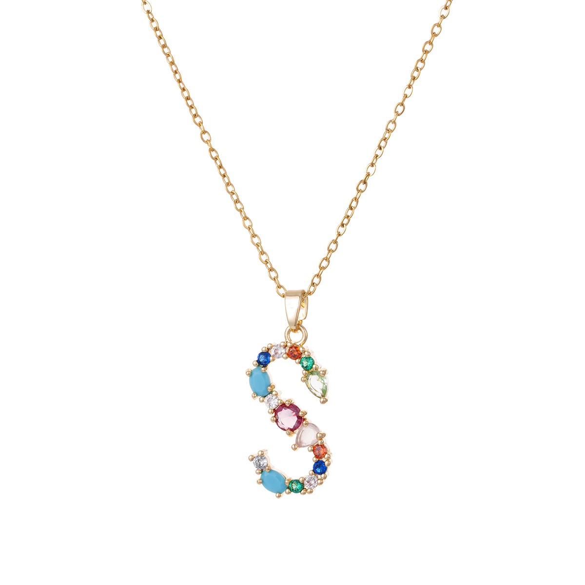 Personalized Colorful Gemstone Initial Necklace