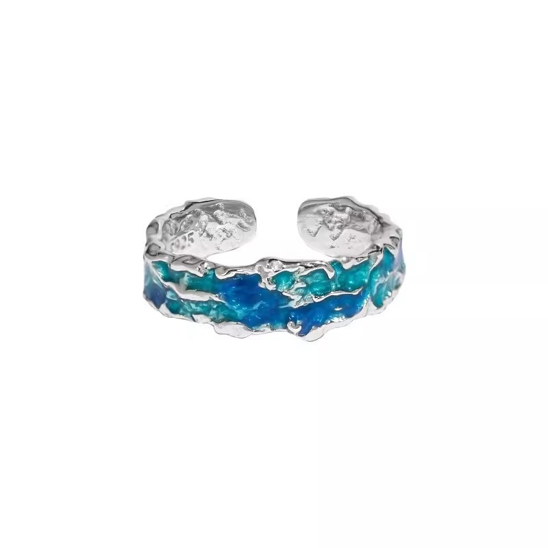 Seashore Sparkle Sterling Silver Enamel Open Ring（Free shipping on orders of two or more items）