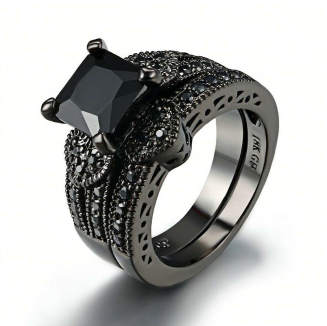 Obsidian Starlight Black Diamond Couple Ring Set