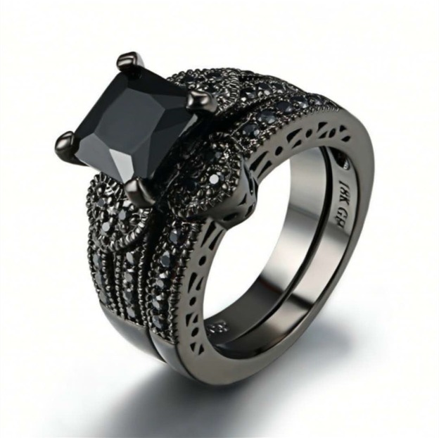 Obsidian Starlight Black Diamond Couple Ring Set