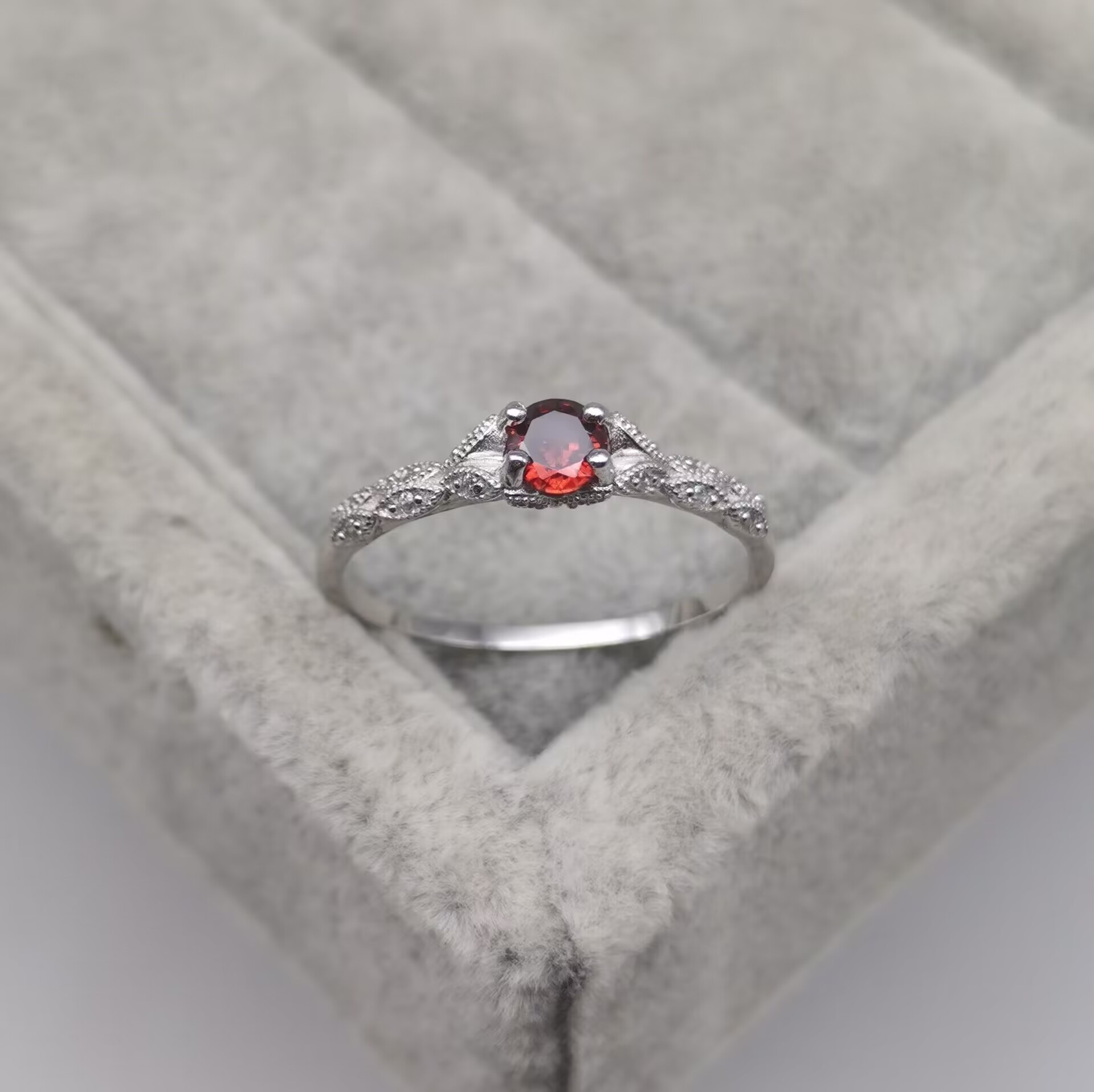 Vine Glow Sterling Silver Platinum Plated Vintage Filigree Gemstone Ring Amethyst Garnet Options