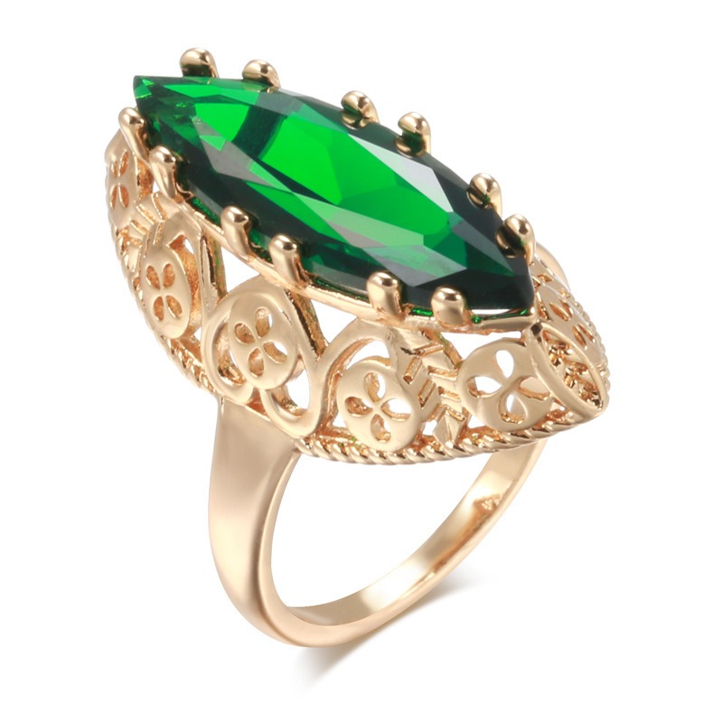 Golden Heirloom 18K Gold-Plated Marquise Gemstone Vintage Filigree Ring