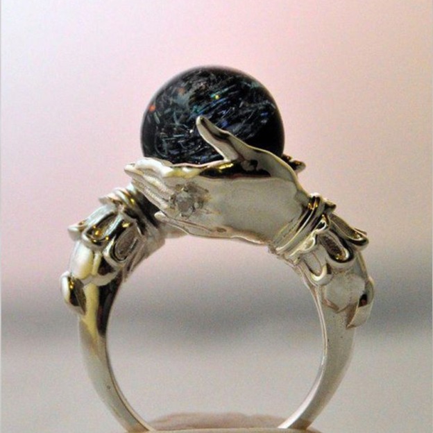 Witch’s Grip Protection S925 Sterling Silver Obsidian/Crystal Ball Ring