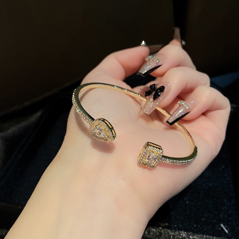 Geometric Treasure Two-Tone Pave Gemstone Cuff Bracelet