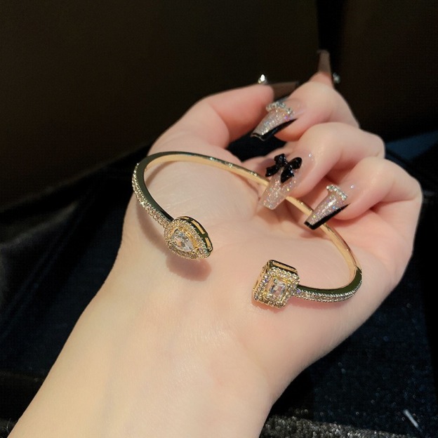 Geometric Treasure Two-Tone Pave Gemstone Cuff Bracelet