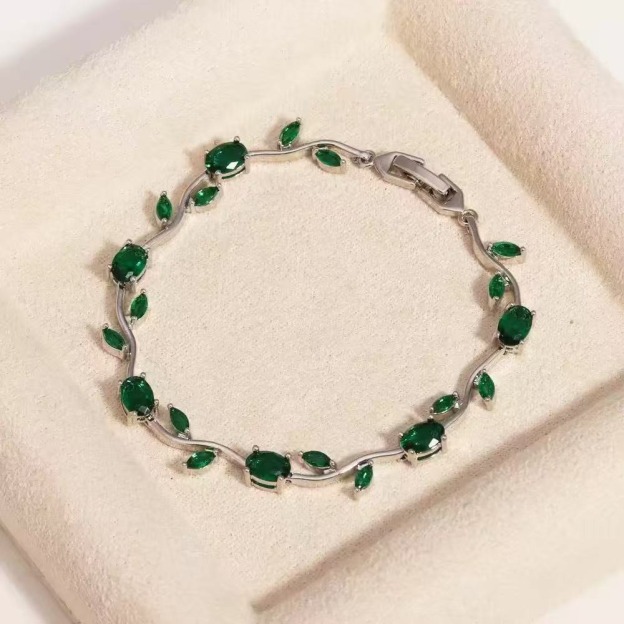 Spring Sprig Gemstone Two-Tone Leaf Bracelet
