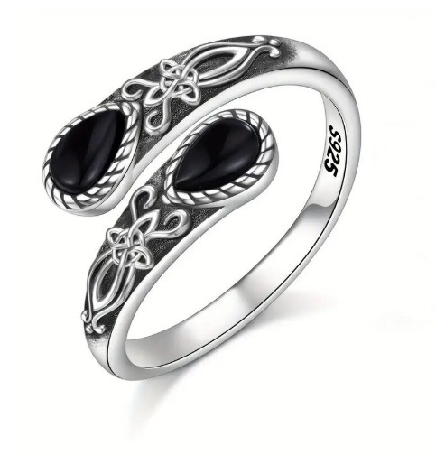 Vintage Oxidized S925 Silver Gemstone Open Ring