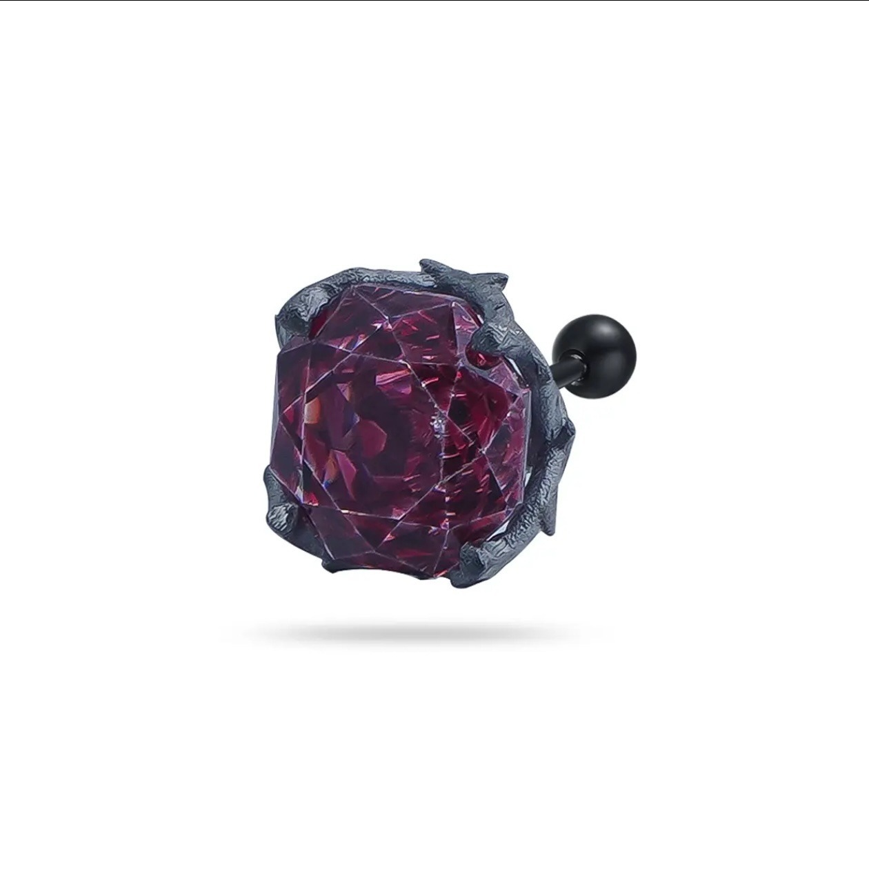 Multi-Color Gemstone Thorn Rose Ear Studs - Unisex Dark-Style Personalized Piercing Accessory