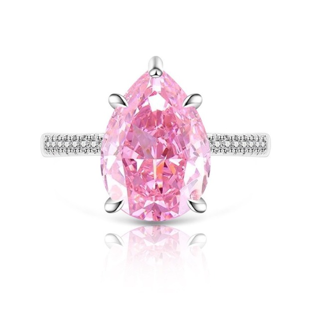 Sterling Silver 6-Prong Pear Cut Color Gem Ring