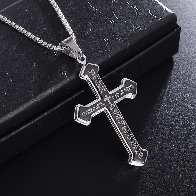 Multi-Color Scripture Cross Necklace - Unisex Light Luxury Religious Style Accessory