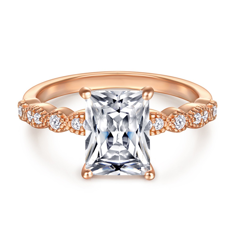 Emerald-Cut Main Stone Multi-Color Ring - Light Luxury Paved Diamond Engagement Band