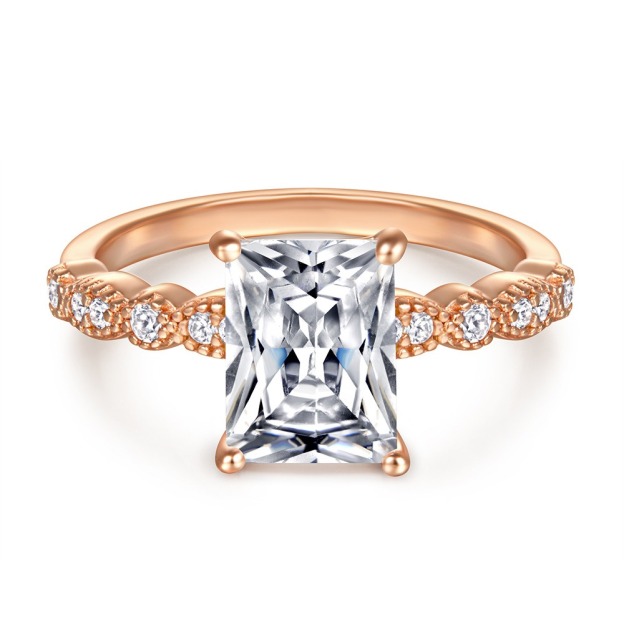Emerald-Cut Main Stone Multi-Color Ring - Light Luxury Paved Diamond Engagement Band