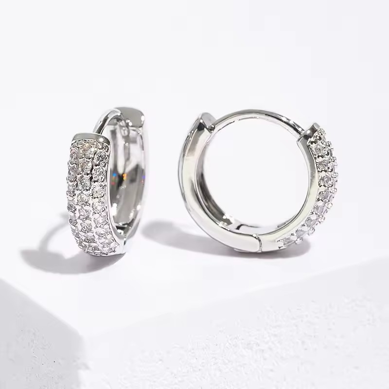 Full-Diamond Hoop Earrings - S925 Silver Plated 18K Gold Light Luxury Daily Earrings