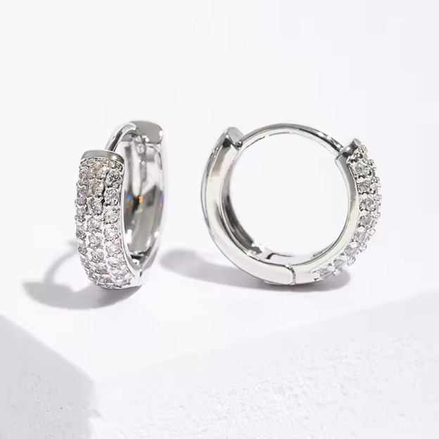 Full-Diamond Hoop Earrings - S925 Silver Plated 18K Gold Light Luxury Daily Earrings