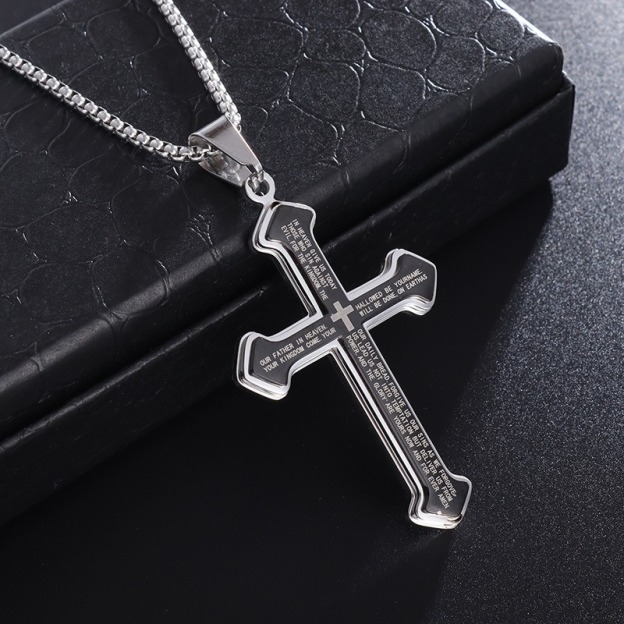 Multi-Color Scripture Cross Necklace - Unisex Light Luxury Religious Style Accessory