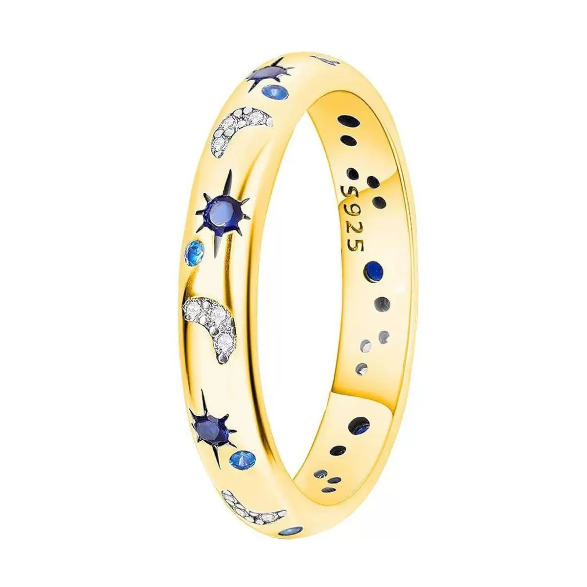 S925 Silver Light Luxury Dual-Color Moon-Star Blue Diamond Ring