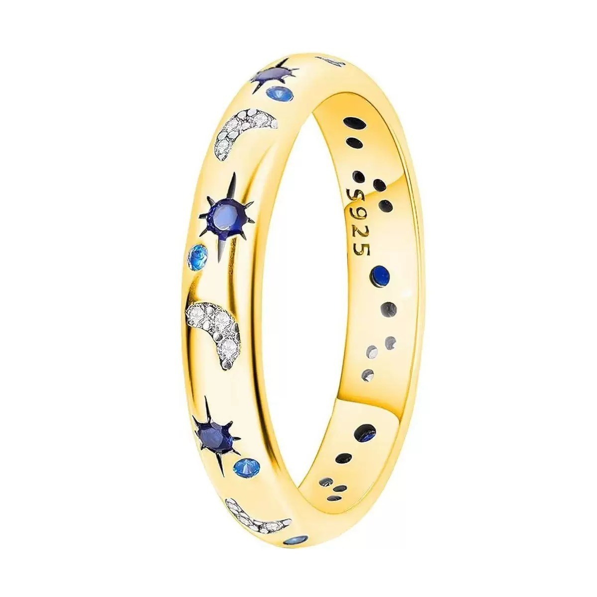 S925 Silver Light Luxury Dual-Color Moon-Star Blue Diamond Ring