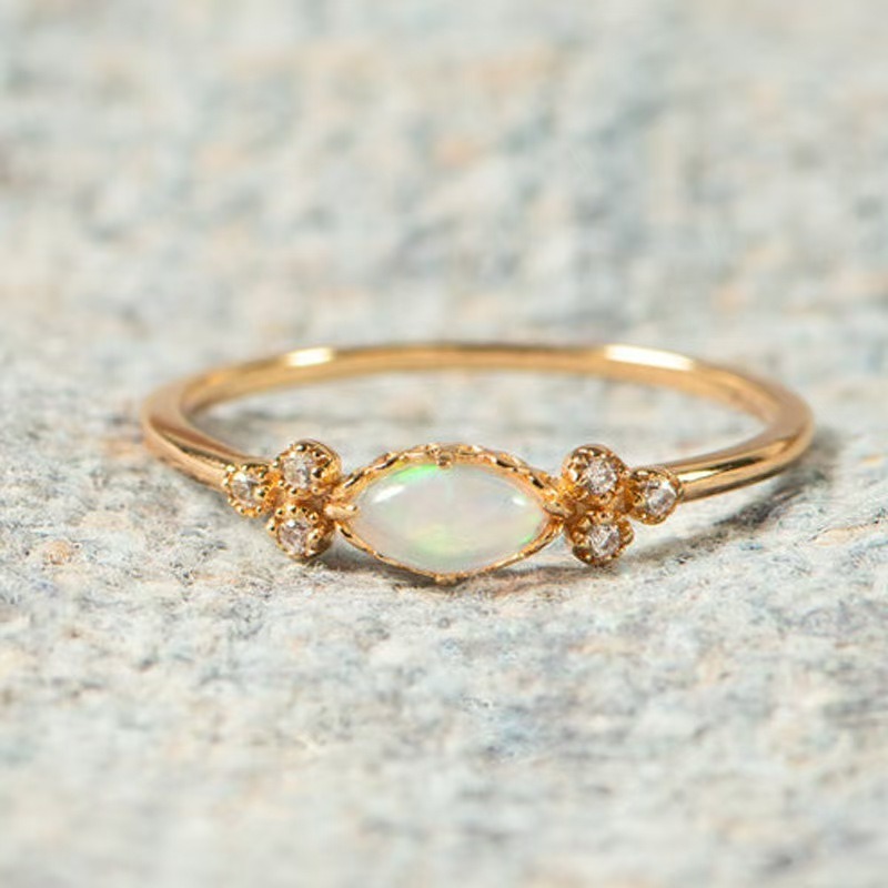 “Starlume Opal” Minimal Opal & Diamond Accent Ring | 18K Gold or Platinum Tone Finish